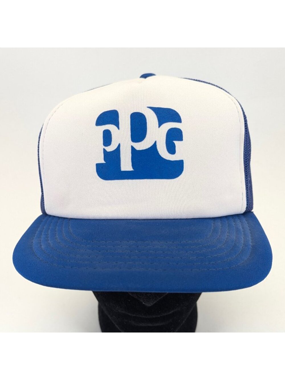VTG PPG Logo Baseball Cap Blue White Foam Snapback Trucker Hat Korea Sam Jung